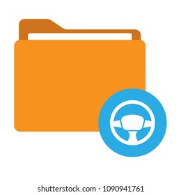 steering wheel icon and folder. vector illustration