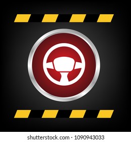 steering wheel icon and glossy rounted button. vector illustration