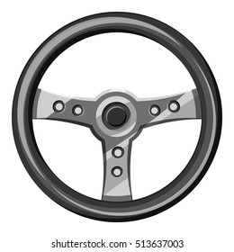 Steering wheel icon. Gray monochrome illustration of car steering wheel vector icon for web design