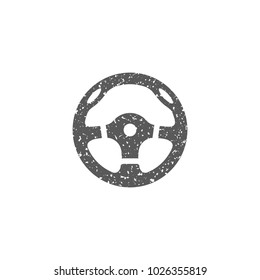 Steering wheel icon in grunge texture. Vintage style vector illustration.