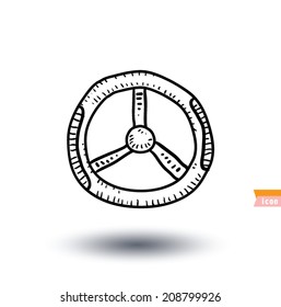 Steering wheel icon, Hand drawn vector illustration.