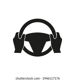 Steering wheel icon. Hands on the steering wheel of the car. Simple vector illustration on a white background.