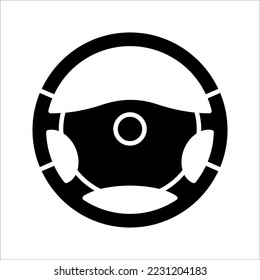 Steering wheel icon. Hands on steering wheel. Driving car. Test drive. Vector illustration isolated on white background.