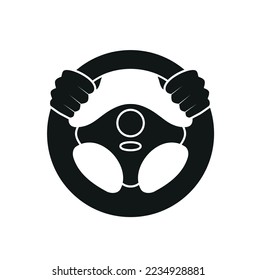 Lenkradsymbol. Hände auf dem Lenkrad. Fahrer. Auto fahren. Testlaufwerk. Landing Page Driving Lektionen.Vektorsymbol einzeln auf Hintergrund. EPS10