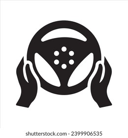 Steering wheel icon. Hands on steering wheel. Driver. Driving car icon