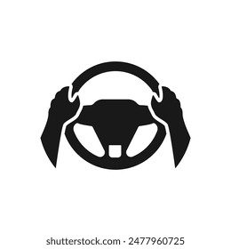 Steering wheel icon. Hands on steering wheel. Driver. Driving car. Test drive. Vector icon isolated on white background.