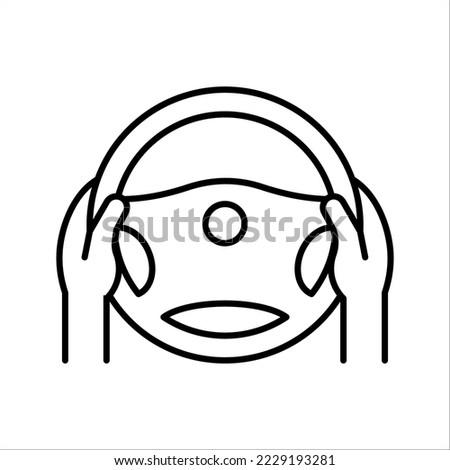Steering wheel icon. Hands on steering wheel. Driving car. Test drive. Vector illustration isolated on white background.