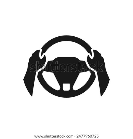 Steering wheel icon. Hands on steering wheel. Driver. Driving car. Test drive. Vector icon isolated on white background.