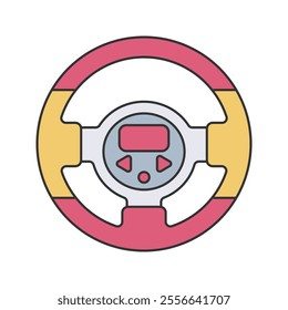 Steering Wheel Icon Illustration with bright color palette in flat design style. Perfect for game themed designs and projects.
