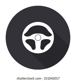 steering wheel icon with long shadow - vector round button