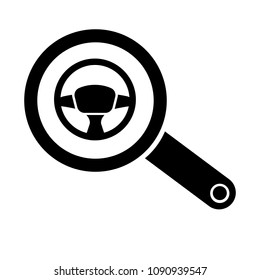 steering wheel icon and magnifying glass . vector illustration
