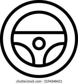 Steering Wheel Icon With Outline Style, Driving School Sign And Symbol Isolated On White Background