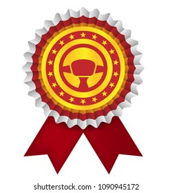 steering wheel icon and quality guarantee symbol. vector illustration