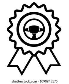 steering wheel icon and quality guarantee symbol. vector illustration