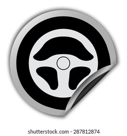 steering wheel icon - round vector sticker