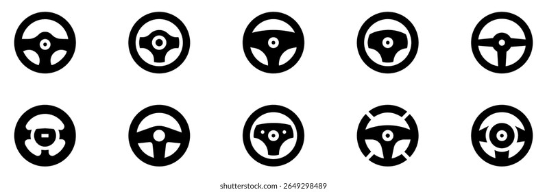 Conjunto de ícones do volante. Conjunto de ícone do volante do carro automático. Símbolo vetor de volante de automóvel para caminhões e carros. Ilustração de vetor. 