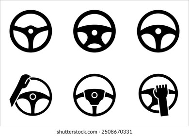 Conjunto de ícones do volante. Ilustração vetor roda de direção automóvel sobre fundo branco