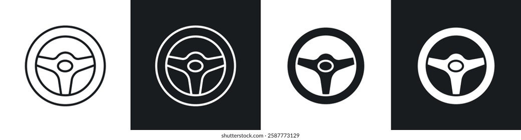 Steering wheel icon set black and white colors. Graphic Vector icons pack