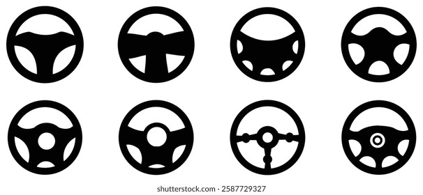 Steering Wheel Icon set, car steering wheel icon set vector silhouette. Vector illustration. 