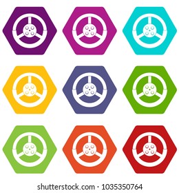 Steering wheel icon set many color hexahedron isolated on white vector illustration
