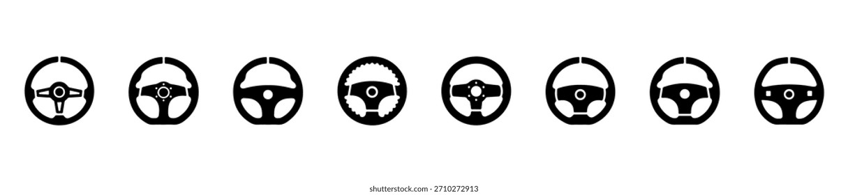 Um ícone de volante com formas e estilos variados. Ótimo para visuais automotivos ou mecânicos.