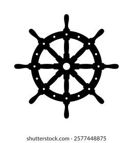 Steering wheel icon. Ship steering wheel. Black silhouette. Front side view. Vector simple flat graphic illustration. Isolated object on white background. Isolate.