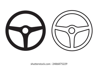 Steering wheel icon, steering wheel solid and outline icon, truck or car automobile steer wheel vector icon for UI designs.