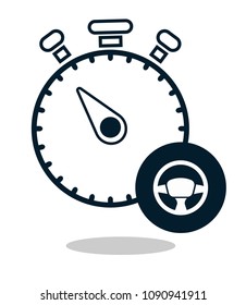 steering wheel icon and stopwatch. vector illustration