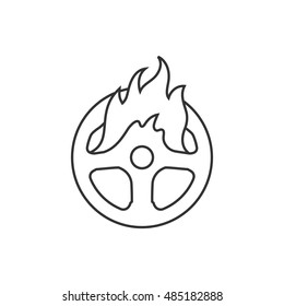 Steering wheel icon in thin outline style. Car automobile auto transportation speed sport accessories