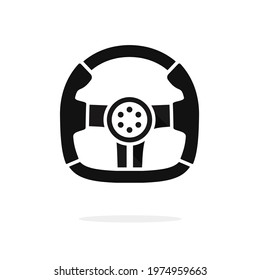Steering wheel icon vector black and white shape silhouette logo element for sport or race car illustration isolated