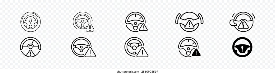 Steering Wheel Icon, Steering Wheel with warning sign, Exclamation danger sign. attention sign icon set.