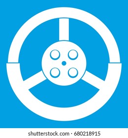 Steering wheel icon white isolated on blue background vector illustration