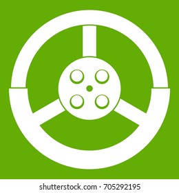 Steering wheel icon white isolated on green background. Vector illustration