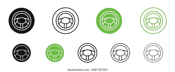 Steering wheel icons in black and green colors collection