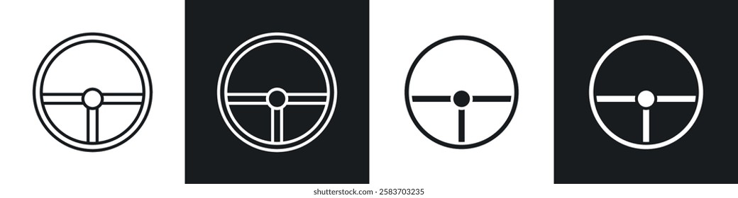 Steering wheel icons collection in black and white filled and line versions