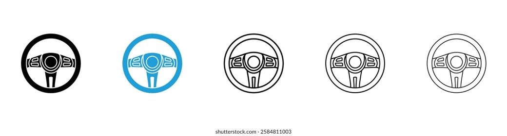 Steering wheel icons collection vectors in black and blue