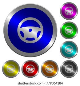 Steering wheel icons on round luminous coin-like color steel buttons