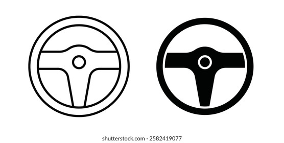Steering wheel icons pack vectors in black flat and strokes