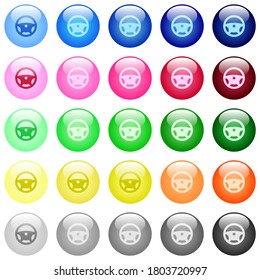 Iconos del volante de dirección en conjunto de 25 botones esféricos brillante de color