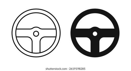 Steering wheel icons set in black colors on white background