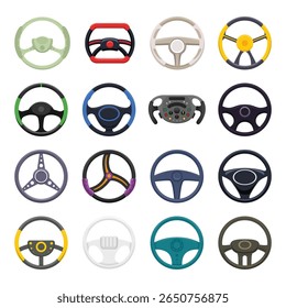 Conjunto de ícones do volante. Conjunto de desenhos animados de volante vetor ícones para web design