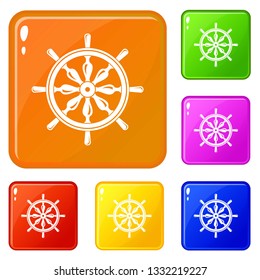 Steering wheel icons set collection vector 6 color isolated on white background