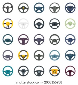 Steering wheel icons set. Flat set of steering wheel vector icons isolated on white background