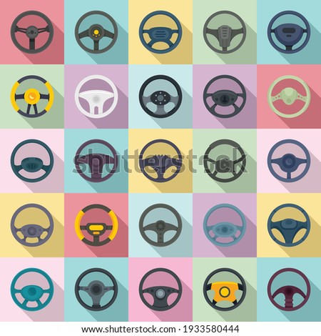 Steering wheel icons set. Flat set of steering wheel vector icons for web design