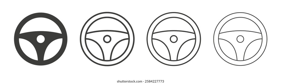 Steering wheel icons set. Liner outlined and flat black color