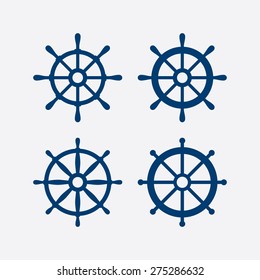 Steering wheel icons set - Ship wheels - Nautical symbols. Vector illustration