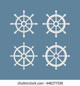 Steering wheel icons set - Ship wheels - Nautical symbols. Vector illustration