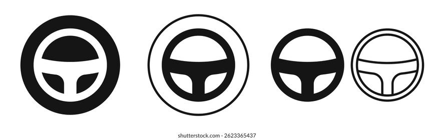Steering wheel icons set in solid black and stroke line style