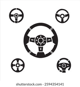 Steering Wheel Icons silhouette white background