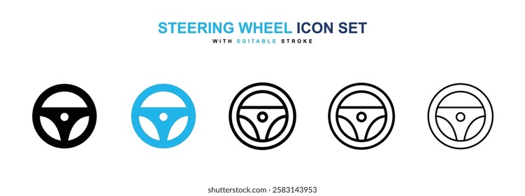 Steering wheel icons vector collection in black and blue colors on white background